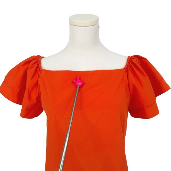 Alice + Olivia Orange Cotton Twill Flutter Sleeve Boxy Top Size S Boho Preppy - Picture 3 of 10